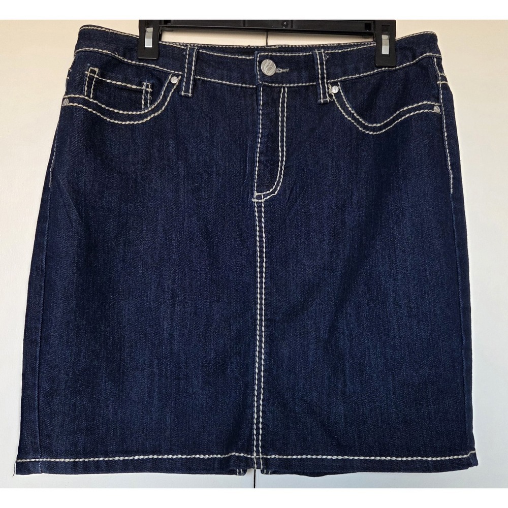 NINE WEST Dark Blue Denim Jean Skirt w/Embroidered Back Pockets Sz 8/28 ~EUC~